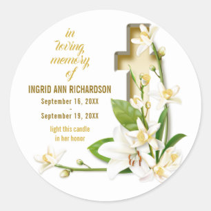 Lily Cross Funeral Memorial Ronde Sticker