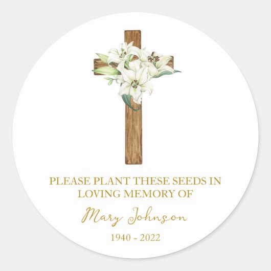 Lily Cross Herdenkings Zaadpakket Funeral Ronde Sticker (Voorkant)