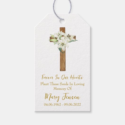 Lily Cross Memorial Funeral Zaadpakket Cadeaulabel (Voorkant)