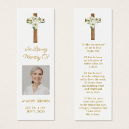 Lily Cross Photo Funeral Memorial Bookmark Mini Visitekaartjes