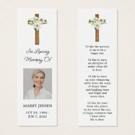 Lily Cross Photo Funeral Memorial Bookmark Mini Visitekaartjes