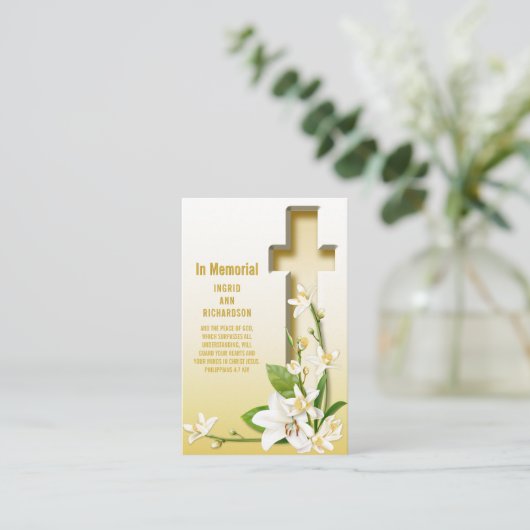 Lily Cross Schrift begrafenismonument Visitekaartje (Staand voorkant)