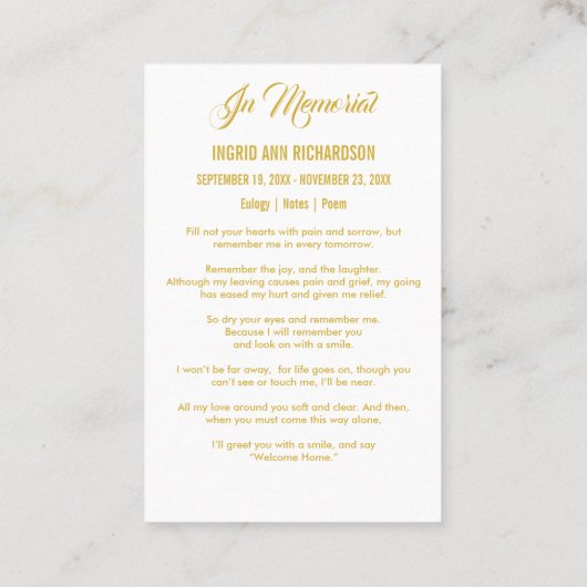 Lily Cross Schrift begrafenismonument Visitekaartje (Achterkant)