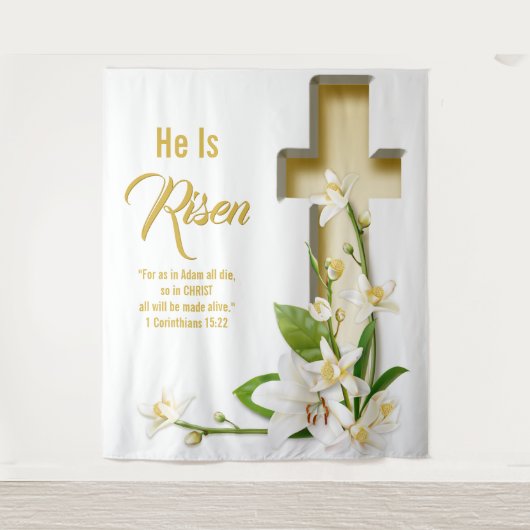 Lily Cross Schrift Paas Kerk Achtergrond Wandkleed (Voorkant)