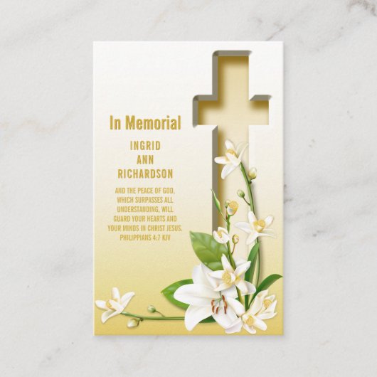 Lily Cross Scripting Foto Funeral Memorial Visitekaartje (Voorkant)