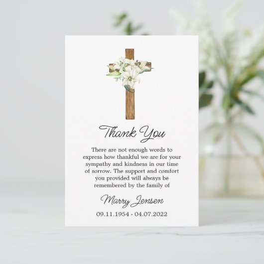 Lily Cross Sympathy Thank You Card Bedankkaart (Staand voorkant)