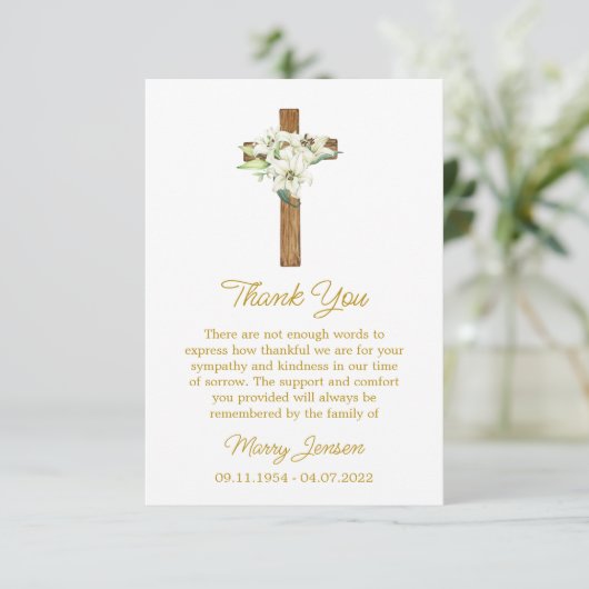 Lily Cross Sympathy Thank You Card Bedankkaart (Staand voorkant)