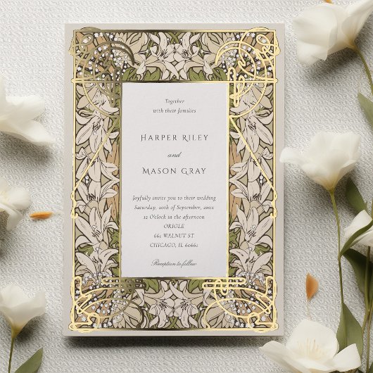 Lily Elegance Bloom Art Nouveau Folie Bruiloft Folie Uitnodiging