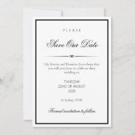 Lily - Elegante Monochrome Save the Date Kaart met