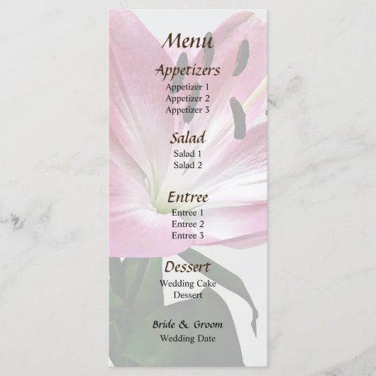 Lily- en Bud Wedding-menu Menu (Voorkant)