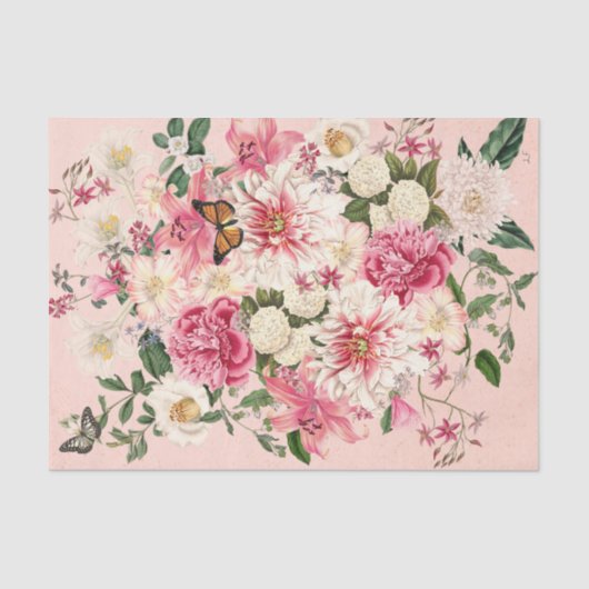 Lily en Peony Pink Garden Vertical Bouquet Pink Tissuepapier (Voorkant)