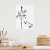 Lily en Poppy Flower Line Tekening Poster (Keuken)