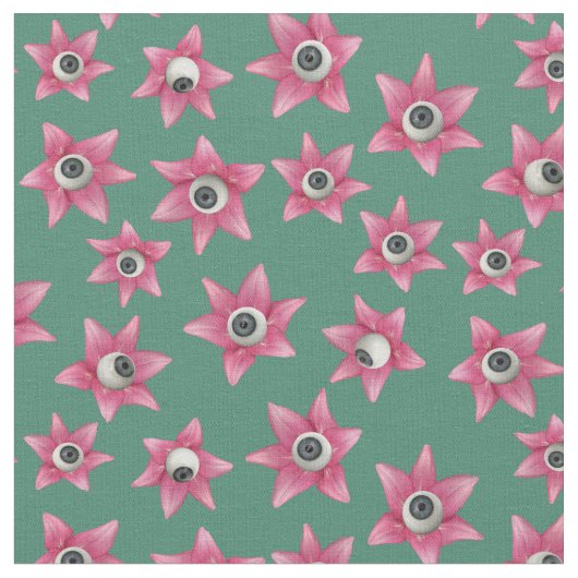Lily Eyeball Green Fabric Stof (Close Up)