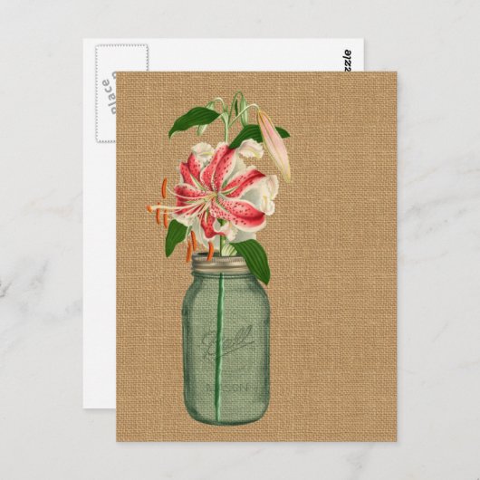 Lily fleur dans un pot Mason Briefkaart (Voorkant / Achterkant)