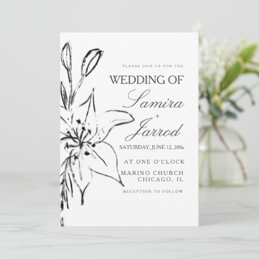 Lily Floral Line Art Ink Sketch Wedding (Staand voorkant)