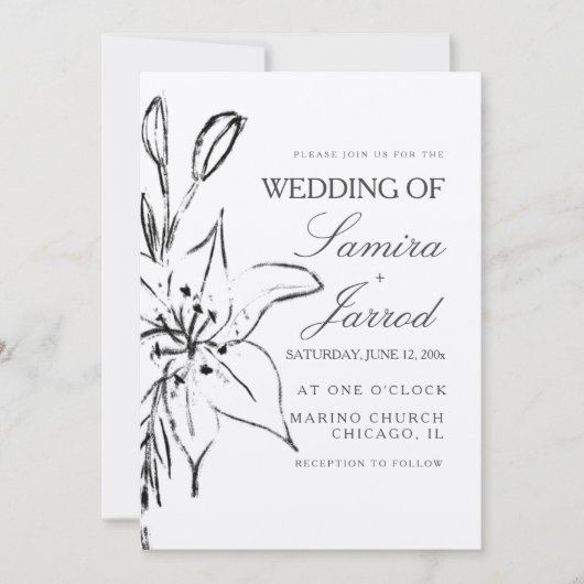Lily Floral Line Art Ink Sketch Wedding Kraft (Voorkant)