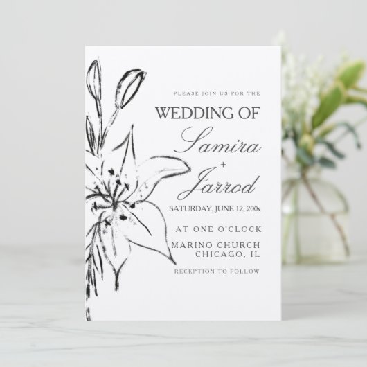 Lily Floral Line Art Ink Sketch Wedding Kraft (Staand voorkant)