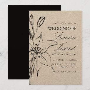 Lily Floral Line Art Ink Sketch Wedding Kraft