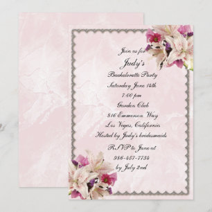 Lily Floral Pink Marble Wedding Bachelorette Party Kaart
