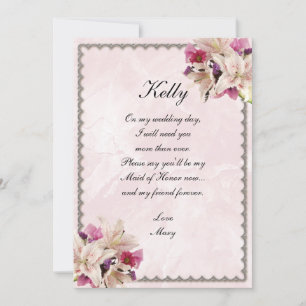 Lily Floral Pink Marble Wedding Maid of Honor Kaart