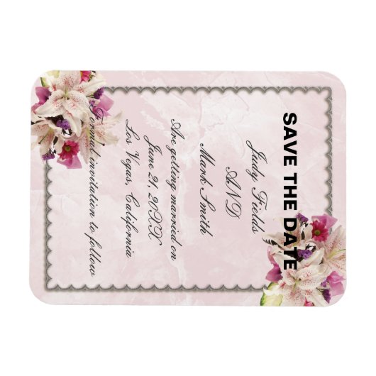 Lily Floral Pink Marble Wedding Save the Date Magneet (Horizontaal)