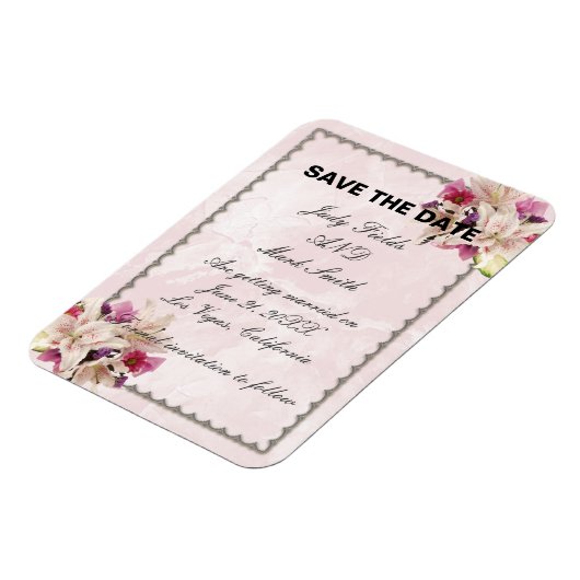 Lily Floral Pink Marble Wedding Save the Date Magneet (Linkerzijde)
