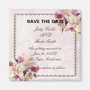 Lily Floral Pink Marble Wedding Save the Date Magneet