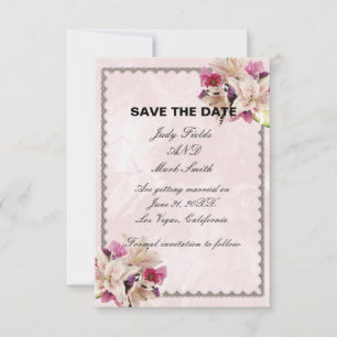 Lily Floral Pink Marble Wedding Save the Date RSVP Kaartje