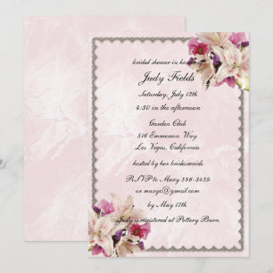 Lily Floral Pink Marble Wedding Vrijgezellenfeest Kaart