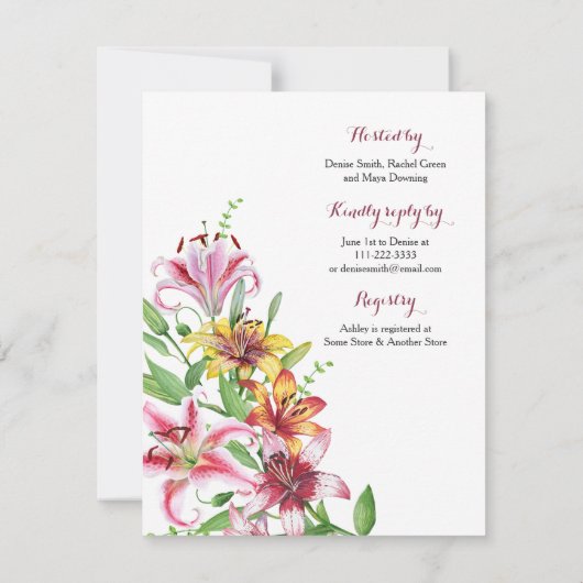 Lily Flower Bouquet Bruids Douche Uitnodiging (Achterkant)