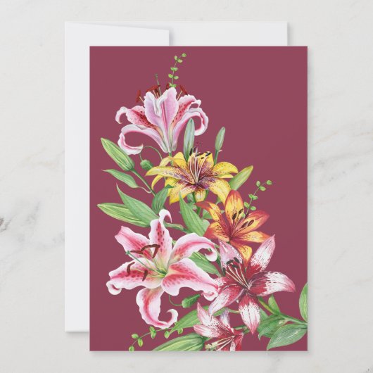 Lily Flower Bouquet Wedding Invitation Kaart (Achterkant)