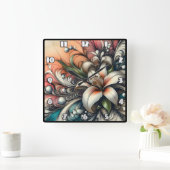 Lily Flower Design met kleurrijke Abstracte patron Vierkante Klok (Huis)