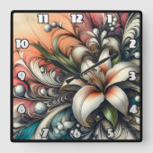 Lily Flower Design met kleurrijke Abstracte patron Vierkante Klok (Voorkant)