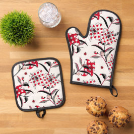 Lily Flower in leuke polka dots en strepen Ovenwant & Pannenlap Set