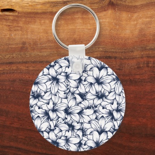 Lily Flower Ink Sketched Pattern Sleutelhanger (Voorkant)