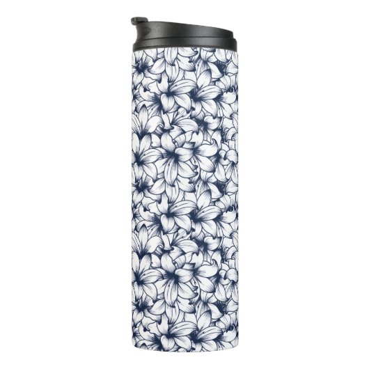 Lily Flower Ink Sketched Pattern Thermosbeker (Geroteerd rechts)