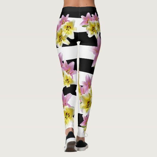 Lily Flower Lilies Striped Floral Pattern Leggings (Achterkant)