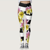 Lily Flower Lilies Striped Floral Pattern Leggings (Voorkant)