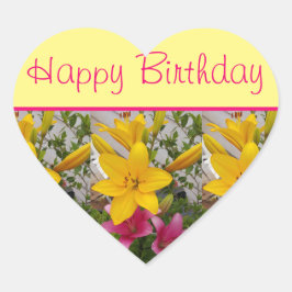 Lily Flower Red Yellow floral Happy Birthday Hart Sticker
