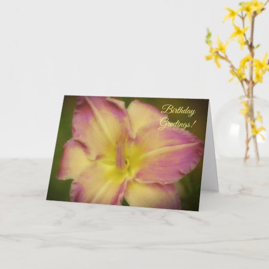Lily Flower Roze en Gele Verjaardag Kaart (Gele Bloem)