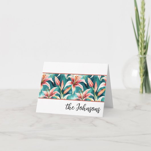 Lily Flower Waterverf Custom Stationery Bedankkaart (Voorkant)