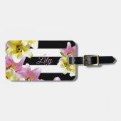 Lily Flowers Black en White Striped Pattern Bagagelabel (Voorkant horizontaal)