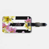 Lily Flowers Black en White Striped Pattern Bagagelabel (Achterkant horizontaal)