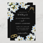 Lily Flowers Black White Modern Wedding Invitation (Voorkant / Achterkant)