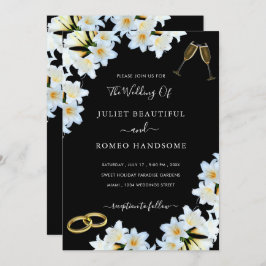 Lily Flowers Black White Modern Wedding Invitation