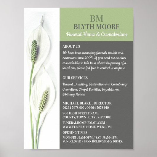 Lily Flowers, Funeral Home, Directors Poster (Voorkant)