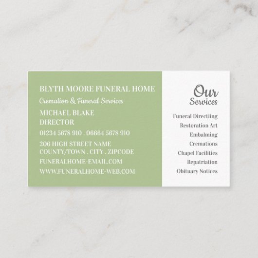 Lily Flowers, Funeral Home, Directors Visitekaartje (Achterkant)