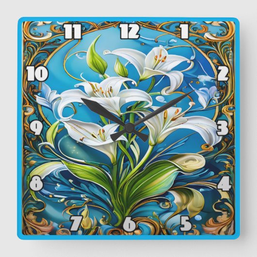 Lily Flowers in  bloemontwerp Vierkante Klok (Voorkant)