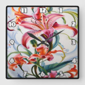 Lily Flowers in levendige kleuren op lichte achter Vierkante Klok (Voorkant)