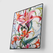 Lily Flowers in levendige kleuren op lichte achter Vierkante Klok (Hoek)